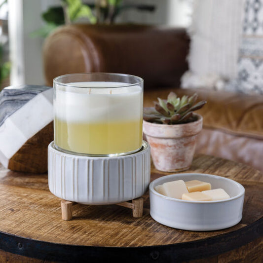 CERAMIC & WOOD 2-in-1 CANDLE & WAX WARMER